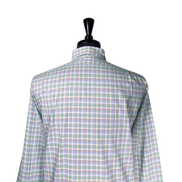 Sid Mashburn Mens Shirt Large Green Blue Plaid Slim Fit Button Up Long Sleeve - Picture 8 of 9